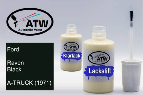 Ford, Raven Black, A-TRUCK (1971): 20ml Lackstift + 20ml Klarlack - Set, von ATW Autoteile West.